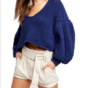 NWOT Free People Sea Bright Pullover In Blue Small